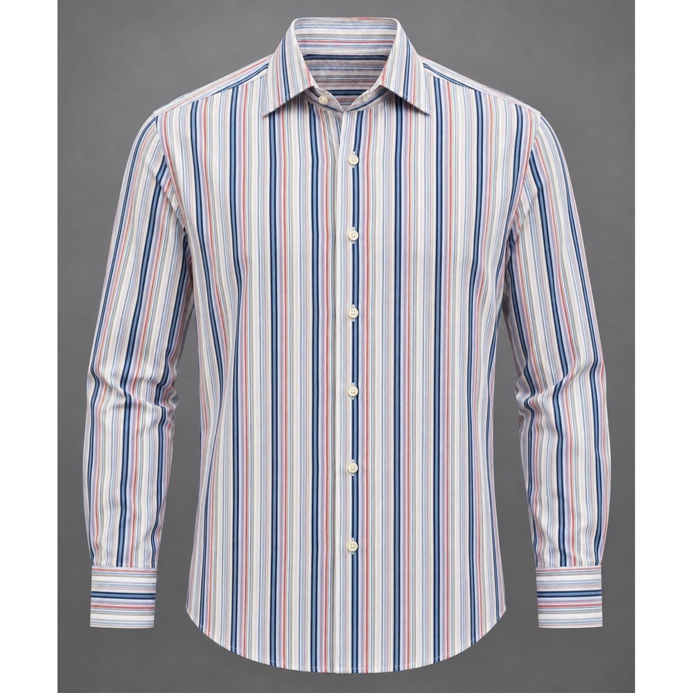 Thomas Dean Men's Medium Multicolor Stripe Long Sleeve Button Up Shirt
